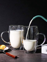 150ml/250ml/350ml雙層玻璃杯,帶耐熱手柄,適用於牛奶、咖啡,透明杯子適用於果汁