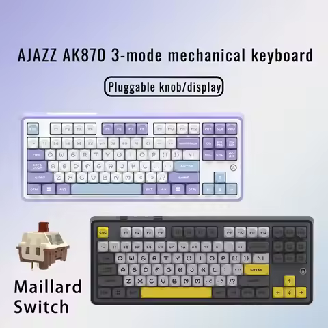 AJAZZ AK870 Mechanical Keyboard Tri-mode RGB Hot-swappable 1.06inch Customizable Screen Knob Wireles