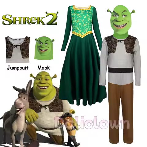 Princess Fiona Cosplay Costume Anime Shrek Wife Green Fiona Cos Dress Outfit For Women Kid Halloween