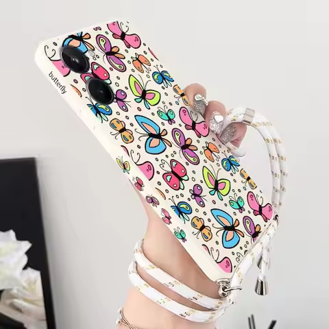 Charm Butterfly Crossbody Lanyard Silicone Phone Case For OPPO Realme 10 9 9i 8 8i 7i 6 Pro Plus C35