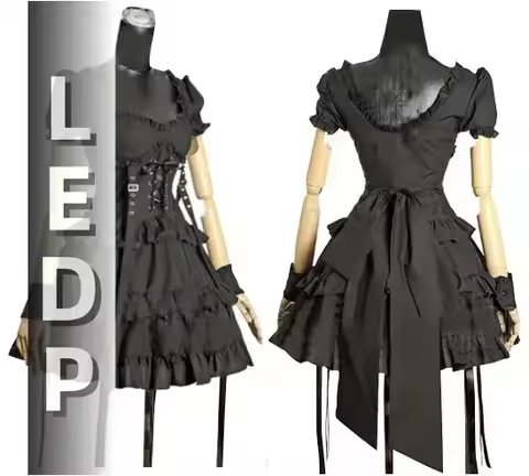 IMU Retro Gothic Steampunk Lolita Bandage Tight Waist Bow Strap Short Sleeve Backless Ball Gown Dres