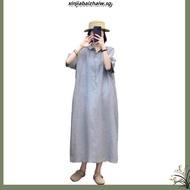 LAHSTORE straight linen dress with German collar, half sleeves, pockets, youthful loose form DS29 (G