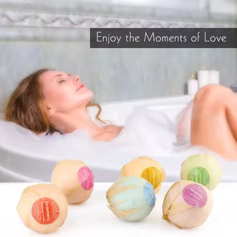 6 Pcs Organic Bath Bombs Bubble Bath Salts Ball Essential Oil Handmade SPA Stress Relief Exfoliating