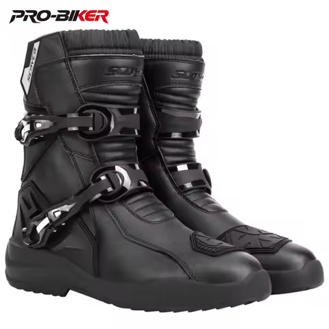 SCOYCO Retro Motorcycle Boots Cowhide Waterproof Mid-Calf Long Boots Riding Motocross Bota Motorbike