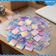 [figatia1] Holographic Craft Blocks Acrylic Tiles Rainbow Iridescent 2x2cm 50PCS