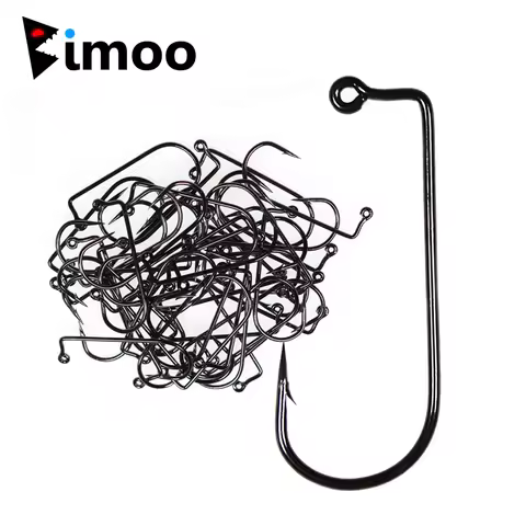 Bimoo 100pcs 8#~6/0# 90 Degree Aberdeen Jig Hook High Carbon Steel Wide Gap Bent Saltwater Forged Lo