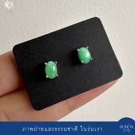 2AC-46.1-JA.AP ต่างหูหยกเขียวกรีนแอปเปิ้ล ต่างหูเงินแท้925 ฝังหยกแท้ ต่างหูหยกพม่า หยกพม่าแท้ Jadeit