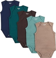 baby-girls Baby Bodysuits, Ultimate Baby Flexy Bodysuits, Infant Sleeveless Bodysuit, 5-pack, Blue Green Dk Brwn Set, 0-6M