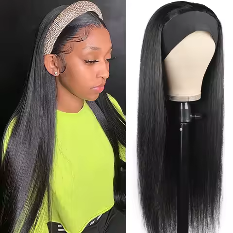 Headband Wig Human Hair Bone Straight Human Hair Wigs Full Machine Made Glueless Human Hair Wigs For