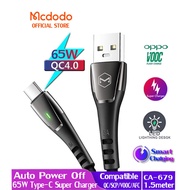 Mcdodo 65W OPPO VOOC  5A Super Quick Flash Fast Charge Type-c USB Auto Disconnect Cable For OPPO Find X R17 Reno CA-679