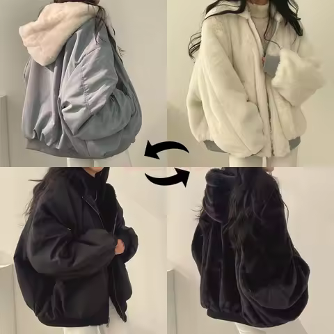 Thick flannel, double-sided wearing lamb wool cotton jacket, women's coat, winter new zipper hooded