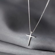 Silver 14k Chain Niche Gold Hanging Cross Pendant Simple Design Men Women Clavicle Pure Necklace Box