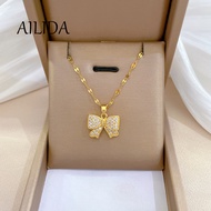 DALATI Titanium Steel Full Diamond Bow Necklace