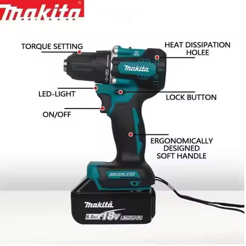 ✨MAKITA DHP487 18V LXT Brushless Cordless Impact Drill Motor Compact Hammer Driver Rechargeable Scre