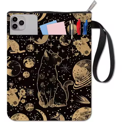 Cat Book Covers Galaxy Book Sleeve Planet Moon Book Protector for Paperbacks Washable Fabric Cloth B