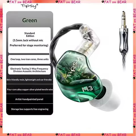 Tipsy M3 IEM Wired In‑Ear Monitor 1DD+2BA Hybrid Driver Professional Stage Singer Live Streaming Ear
