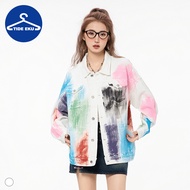 Denim Jackets Painted and sprayed denim for men's autumn single breasted loose casual couple minimalist jacket jiahuiqi