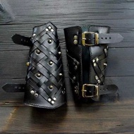 Steampunk PU Medieval Leather Armor Viking Braided Wristband Handguard Pirate Knight Gauntlet Brace
