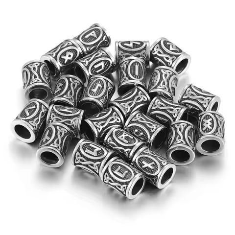Stainless Steel Viking Beads Rune for Hair Beard Bead Elder Futhark Jewelry Bracelet Making DIY Acce