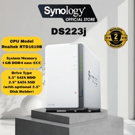Synology DS223j NAS DiskStation 2-Bays NAS Data Backup Storage with Quad-Core Processor