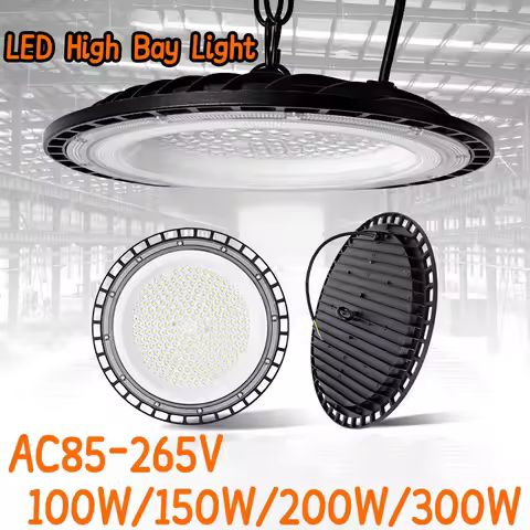 High Bay Lights 100W/150W/200W/300W UFO LED Super Bright Commercial Industrial Lamps Market Warehous