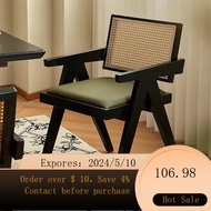 02Nordic Solid Wood Rattan Chair Retro Real Rattan Chair Quiet Style Chandigar Chair B &amp; B Coffee Shop Rattan Chair FV