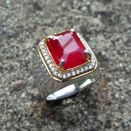 [Baru] Cincin Permata Batu Natural Ruby Pigeon Blood Ring Perak Memo