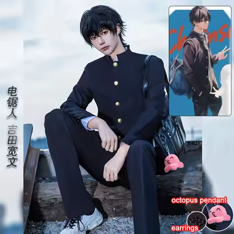 Anime Chainsaw Yoshida Hirofumi Cosplay Costume Black Short Wig Japanese High School Uniform Man Hal