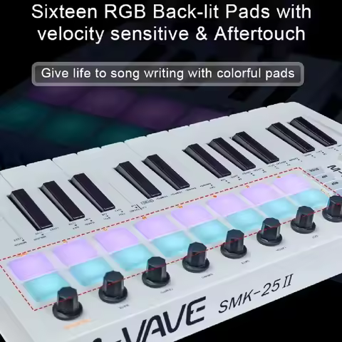 M-VAVE SMK-25 II MIDI Controller Keyboard/25 Semi-Weighted Keys/16 RGB Drum Pads Comes 25 Key/for Mu