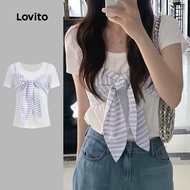 Casual Plain Pattern Lace Up T-Shirt for Women L133AD374