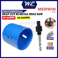 MERWIN DEEP CUT BI-METAL HOLE SAW / HEX SHANK HOLE SAW ARBOR 16-48mm