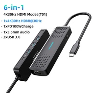 T y p e-C Docking Station 6 in 1 US B to H DMI Audio Expansion Connector 3. 0 Splitter