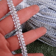 NARCISSUS1Y7KJ Flat Weave Ribbon, Gold Silver Tone 42M Length 8mm Width Herringbone Lace Trim, Centi