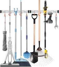 Mop and Broom Holder Wall Mount Garden Tool Rack Organizer Modern StyleMovable Aluminum Alloy Wall M