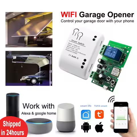 Smart Home Garage Opener DC AC 12V 24 V 220V 10A Wifi Relay Switch Tuya Smart Life Door Controller W