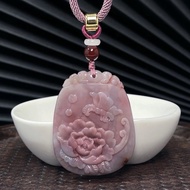 夢幻紫粉老料鹽源瑪瑙吊墜 手雕蝶念花雕刻牌項鏈 質感油潤粉嫩