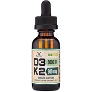 Vitamin D3 K2 5,000 IU Liquid Drops (5,000 IU of D3 and 200mcg of 99.9% All-Trans Patented K2 MK-7 (