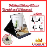 Mini Vanity Mirror Foldable 4 Sizes PU Leather Portable Folding Vanity Mirror Desk Mirror for Outdoo