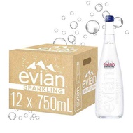 Evian Sparkling Carbonated Natural Mineral 750 ml. 12 bottles น้ำแร่ Evian Sparkling ขนาด 750 ml. ขวดแก้ว มี 12 ขวด