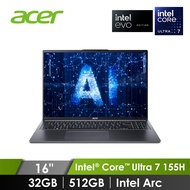 宏碁 ACER Swift Go 筆記型電腦 16" (Intel Core Ultra 7 155H/32GB/512GB/Intel Arc/W11/EVO認證) 灰 SFG16-72-74C7-(OLED)