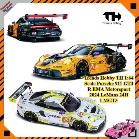 Trends Hobby TH 1:64 Scale Porsche 911 GT3 R EMA Motorsport 2024 LeMans 24H LMGT3 Winner #91 #92 All