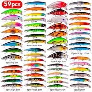 ⭐Focus on Outdoors⭐59PC Bait Set Mixed Minnow Rock Lure Set Plastic Fake Bait Fishing Gear E-commerc