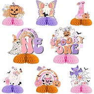 Funmemoir Spooky One Birthday Decorations Girl - 8PCS Halloween Honeycomb Centerpieces, Groovy Hallo