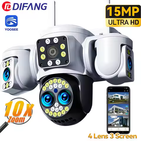 Yoosee 8K 16MP WiFi IP Camera Four Lens Three Screen 360° PTZ CCTV Auto Tracking Wireless Surveillan