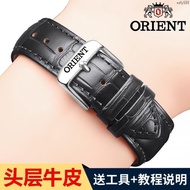 &lt; Soft Comfortable &gt; Orient Oriental Double Lion Genuine Leather Watch Strap Men Women Cowhide Crocodile Pattern Bracelet Style Stainless Steel Pin Buckle Accessories