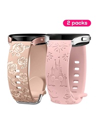 สายนาฬิกาซิลิโคน 2 ชิ้น แกะสลักลายดอกไม้ เข้ากันได้กับ Samsung Galaxy Watch 4 / Galaxy Watch 5 / Gal