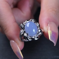 紫羅蘭翡翠蛋面戒指 PT900白金鑽石 | 天然緬甸玉翡翠A貨 | 送禮