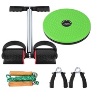 5 PCS Fitness Set with Spring Pedal Puller Waist Twist Board Hand Grip Adjustable Jump Rope for Home