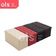 OLS Storage Box Ottoman Foldable Leather Storage Stool Chair 76x38x38 Footrest Space Saving Seat