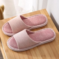 亞麻拖鞋男 居家防滑靜音 四季棉麻布拖鞋 室內地板拖鞋- 大紅 36-37（適合35-36腳）